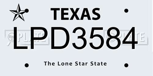 LPD3584 Texas License Plate