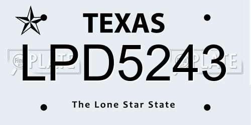 LPD5243 Texas License Plate