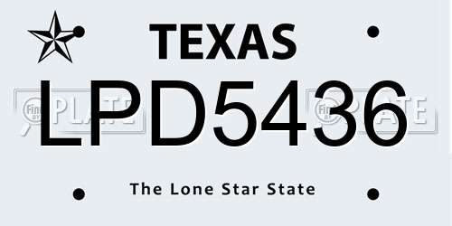 LPD5436 Texas License Plate