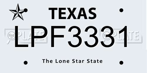 LPF3331 Texas License Plate