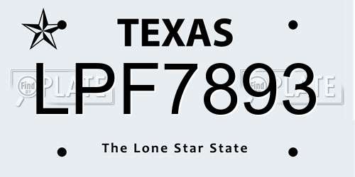 LPF7893 Texas License Plate