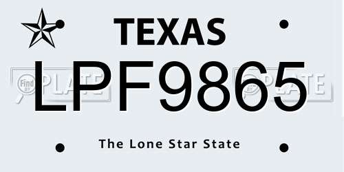 LPF9865 Texas License Plate