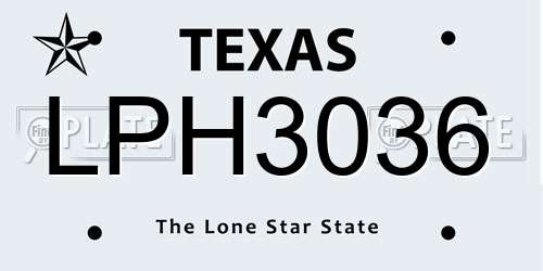 LPH3036 Texas License Plate
