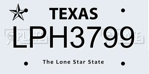 LPH3799 Texas License Plate