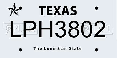 LPH3802 Texas License Plate