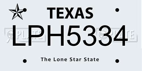 LPH5334 Texas License Plate