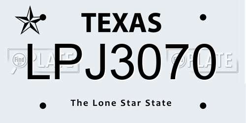 LPJ3070 Texas License Plate