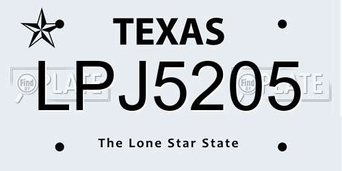LPJ5205 Texas License Plate