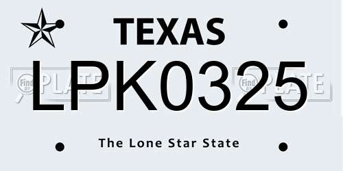 LPK0325 Texas License Plate