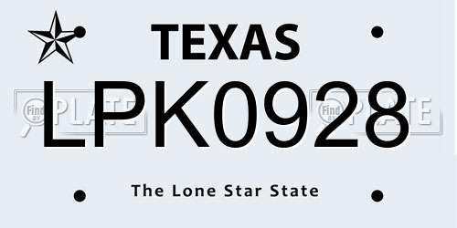 LPK0928 Texas License Plate