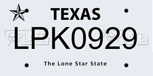 LPK0929 Texas License Plate