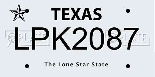 LPK2087 Texas License Plate