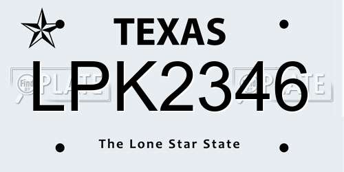 LPK2346 Texas License Plate