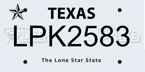 LPK2583 Texas License Plate