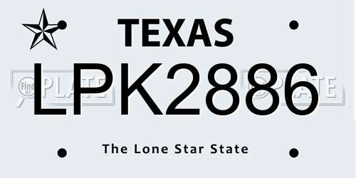 LPK2886 Texas License Plate