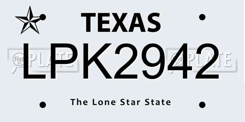LPK2942 Texas License Plate