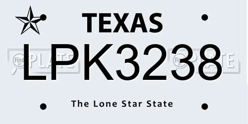 LPK3238 Texas License Plate
