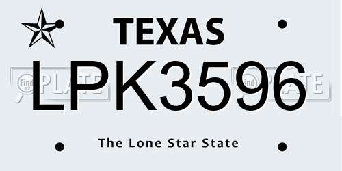 LPK3596 Texas License Plate