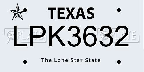 LPK3632 Texas License Plate