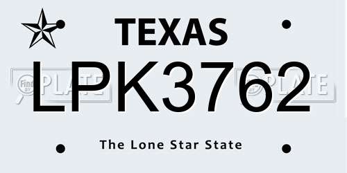 LPK3762 Texas License Plate