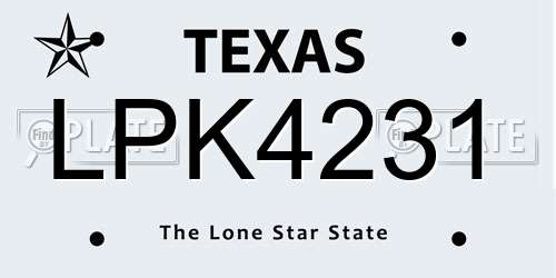 LPK4231 Texas License Plate