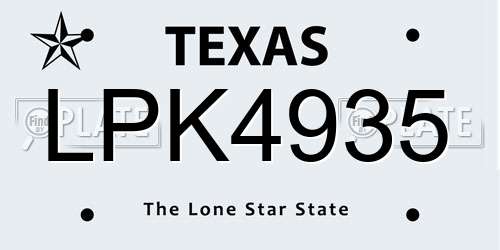 LPK4935 Texas License Plate