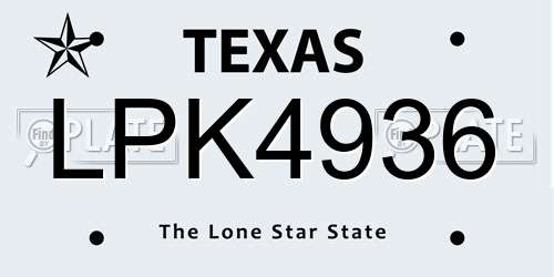 LPK4936 Texas License Plate