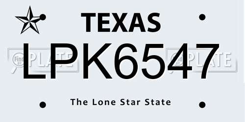 LPK6547 Texas License Plate