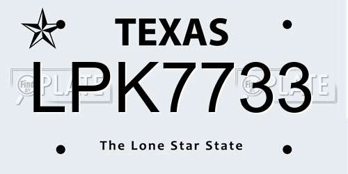 LPK7733 Texas License Plate
