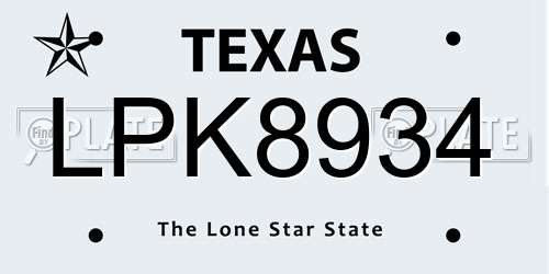 LPK8934 Texas License Plate