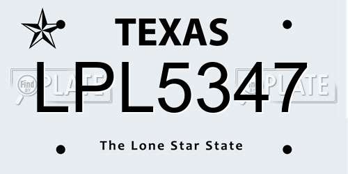 LPL5347 Texas License Plate