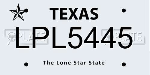 LPL5445 Texas License Plate