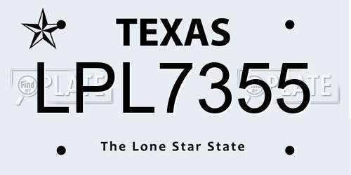 LPL7355 Texas License Plate