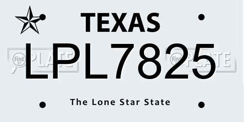 LPL7825 Texas License Plate