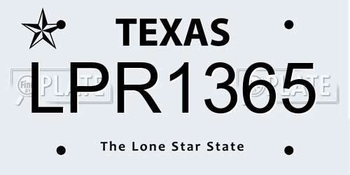 LPR1365 Texas License Plate