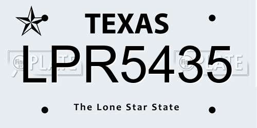 LPR5435 Texas License Plate