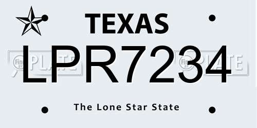 LPR7234 Texas License Plate