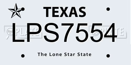LPS7554 Texas License Plate