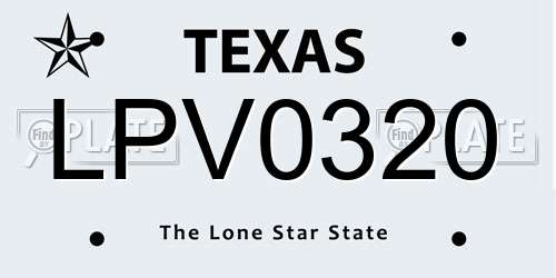 LPV0320 Texas License Plate