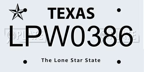 LPW0386 Texas License Plate