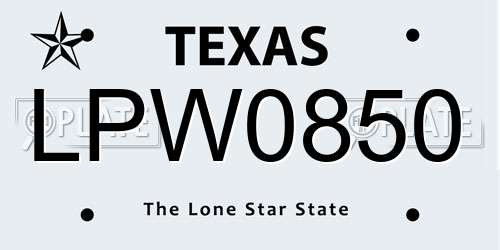 LPW0850 Texas License Plate