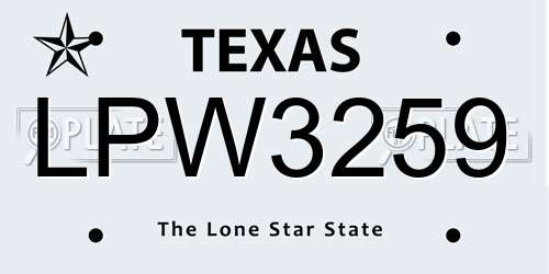 LPW3259 Texas License Plate