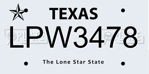 LPW3478 Texas License Plate