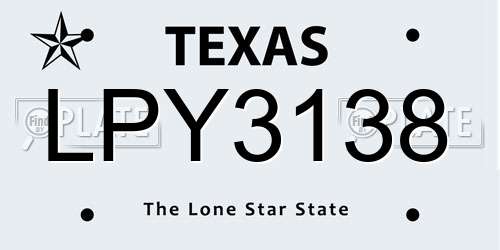 LPY3138 Texas License Plate