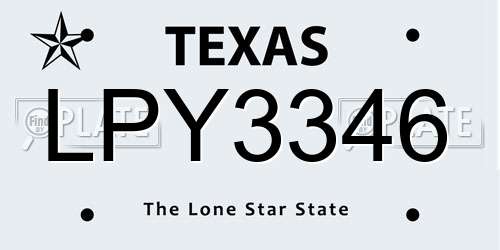 LPY3346 Texas License Plate