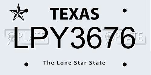 LPY3676 Texas License Plate
