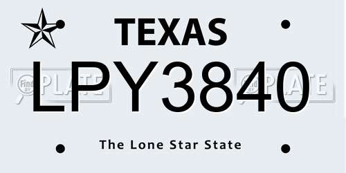 LPY3840 Texas License Plate