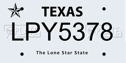 LPY5378 Texas License Plate