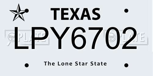 LPY6702 Texas License Plate