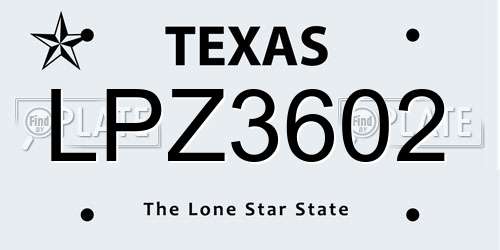 LPZ3602 Texas License Plate